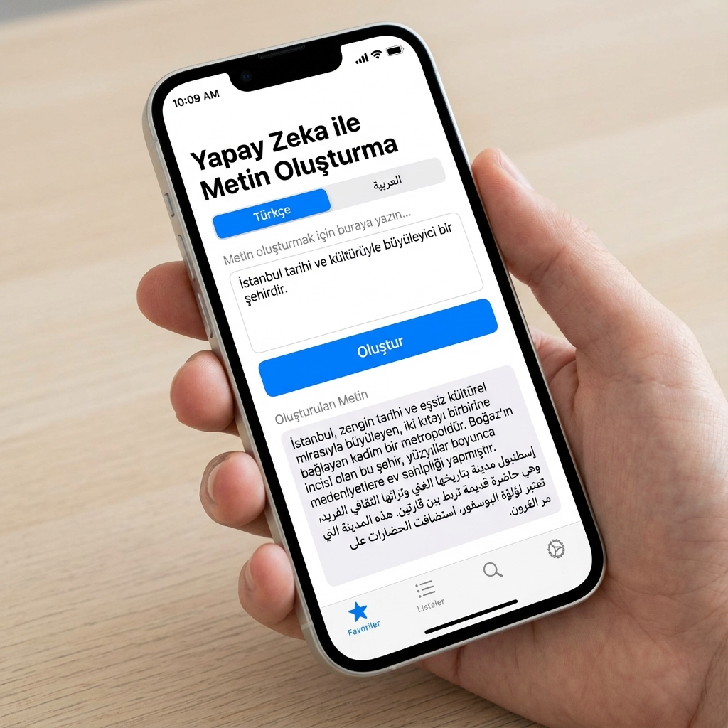 Yapay zekâ ile metin oluşturma ekranı