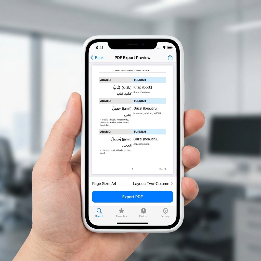 PDF dışa aktarma ekranı