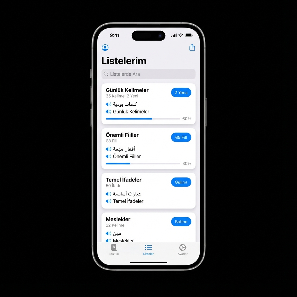 Kelime listeleri ekranı